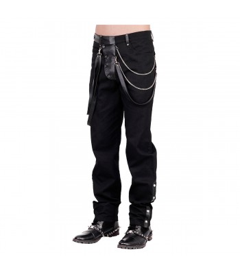 Men’s Gothic Steampunk Pants | Black Slim-Fit Punk Chain Trousers